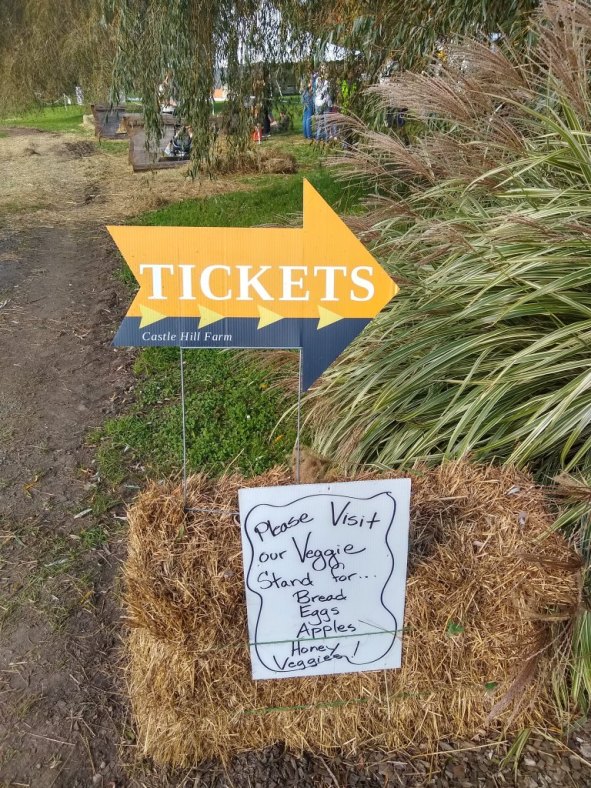 Ticket sign for the corn maze